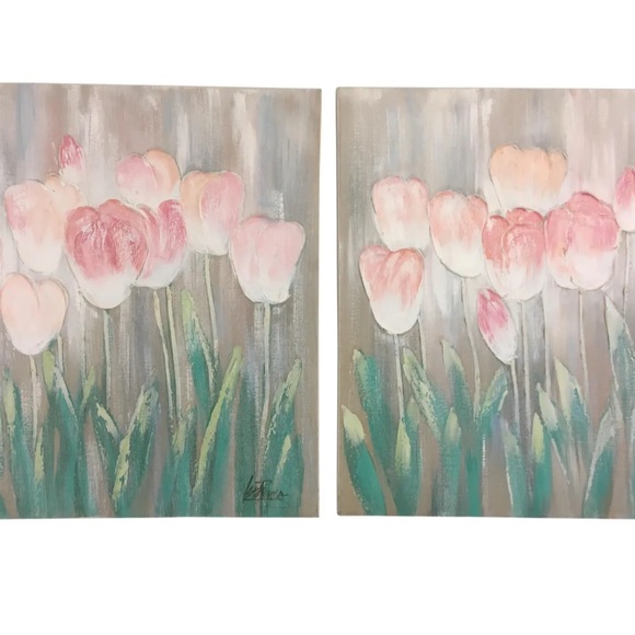 1980s Lee Reynolds Tulip Paintings a PairOil on Canvas Retro Gem Signed